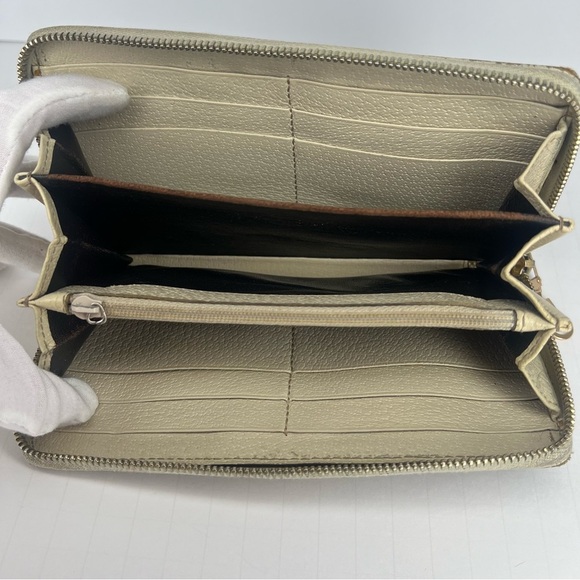 🤎GUCCI Monogram Metal Bar Zip Around Long Wallet Beige Ebony Off White!!🤎 - Picture 14 of 16